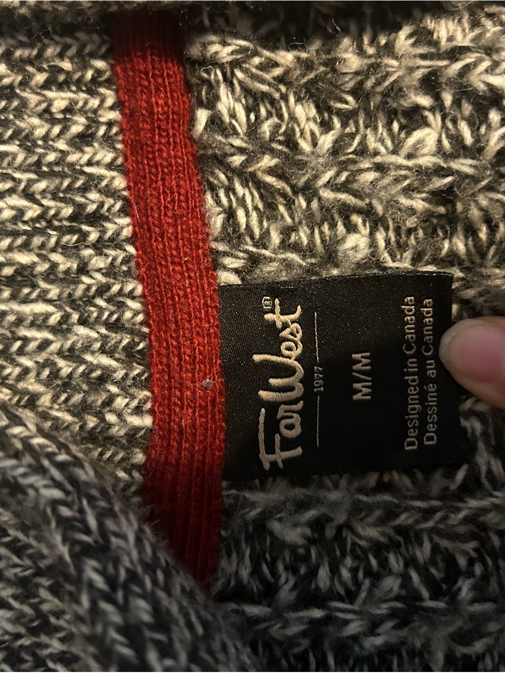 Women's Black & White Marled Cardigan with Red Trim